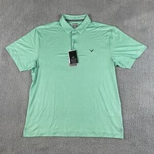 Callaway Men's L Neptune Green Geometric Opti-Dri Stretch Short Sleeve Golf Polo